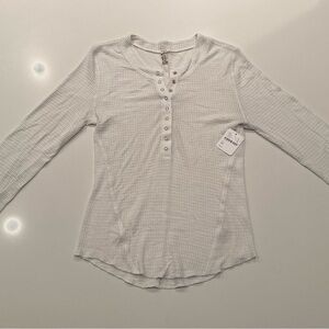 Free people Women’s White Waffle Henley Long-Sleeve Top